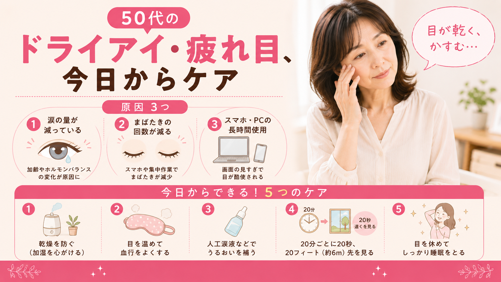 目が乾く・夕方かすむ…50代のドライアイと疲れ目、今日からできる5つのケア