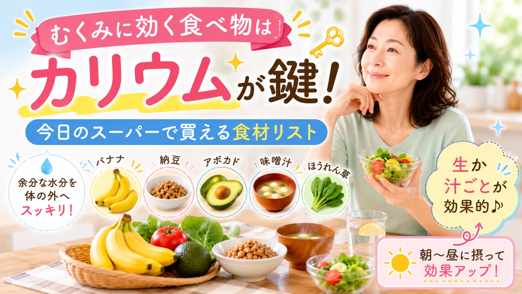 むくみに効く食べ物はカリウムが鍵|更年期世代が今日のスーパーで買える食材リスト