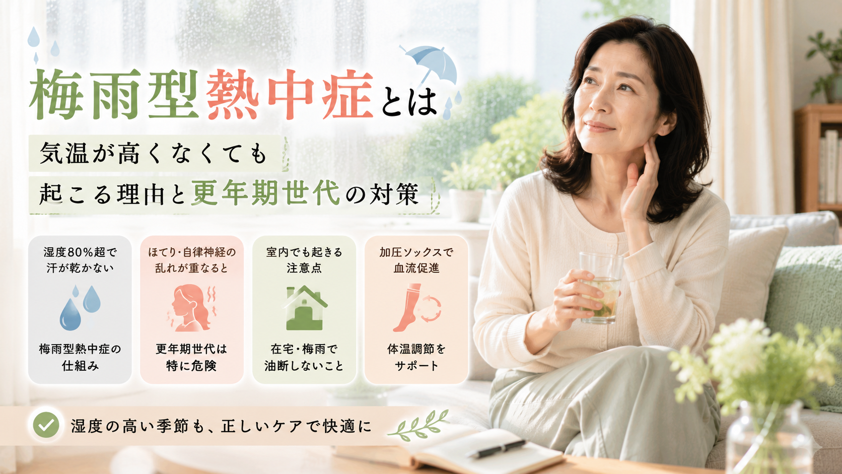 梅雨型熱中症とは|気温が高くなくても起こる理由と更年期世代の対策