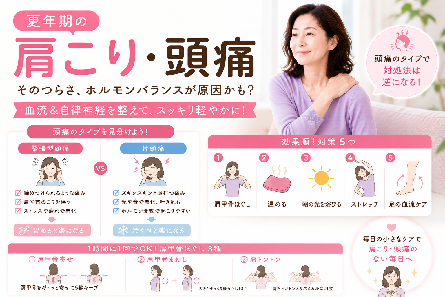 更年期の肩こり・頭痛|繰り返す不調の原因と血流&自律神経を整えるセルフケア